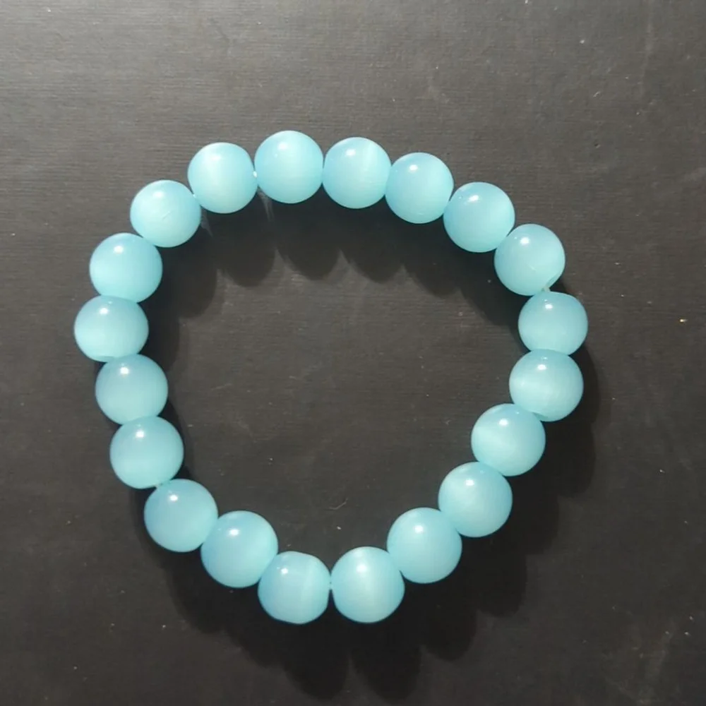Light Pastel Blue Agate Gemstone Beaded Stretchy Elastic Statement Bracelet